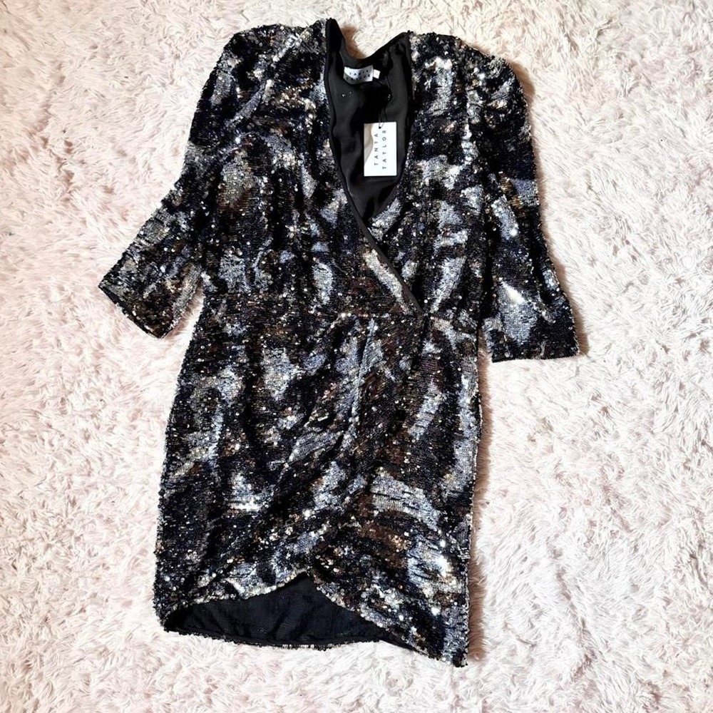 Tanya Taylor Sequin Glam Campaign Wrap Dress Womens 10 Goddess Statement Bold